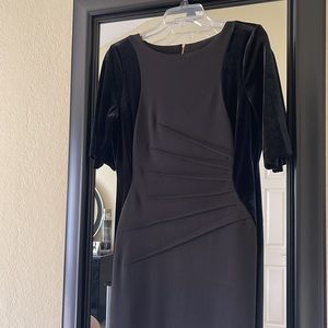 Ivanka Trump Black Stretchy Pleated Pencil Polyester & Plush Combo Dress, Size S